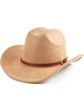 Men's Camel Faux Suede Wide Brim Western Cowgirl Cowboy Hat